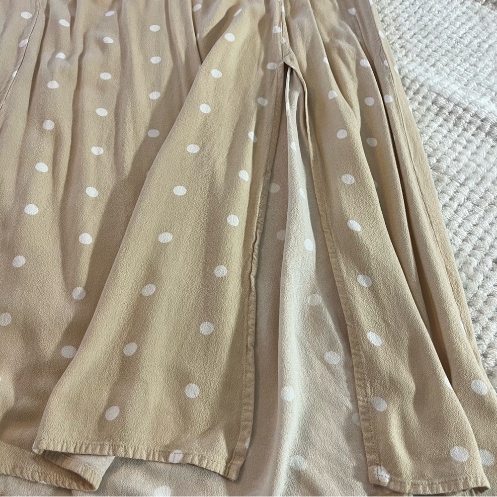 Old Navy Womens Midi Dress Tan and White Polka Dots with Slit Casual XL - Picture 7 of 7